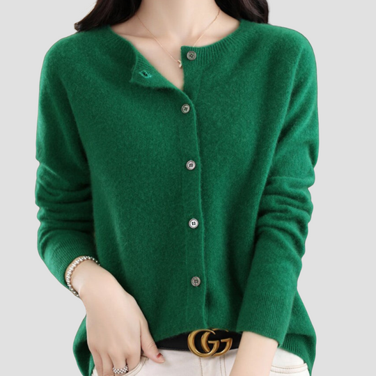 Relaxed-Fit Wool Ladies O-neck Cardigan Sweater