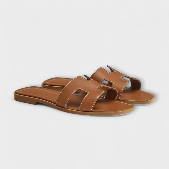 Flat Summer Slippers with Decorative Stitching