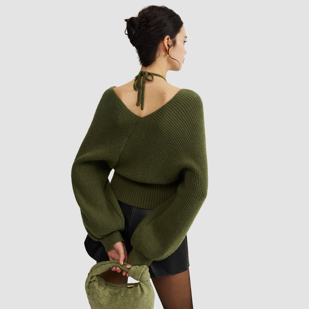 2 in 1 Bat Sleeve Halter Knit Top