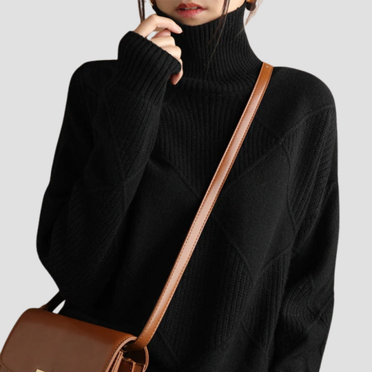 Diamond Knit Turtleneck Sweater for Women