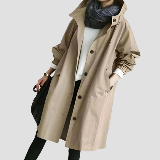 Women's Mid-Length Button-up Hooded Trench Coat