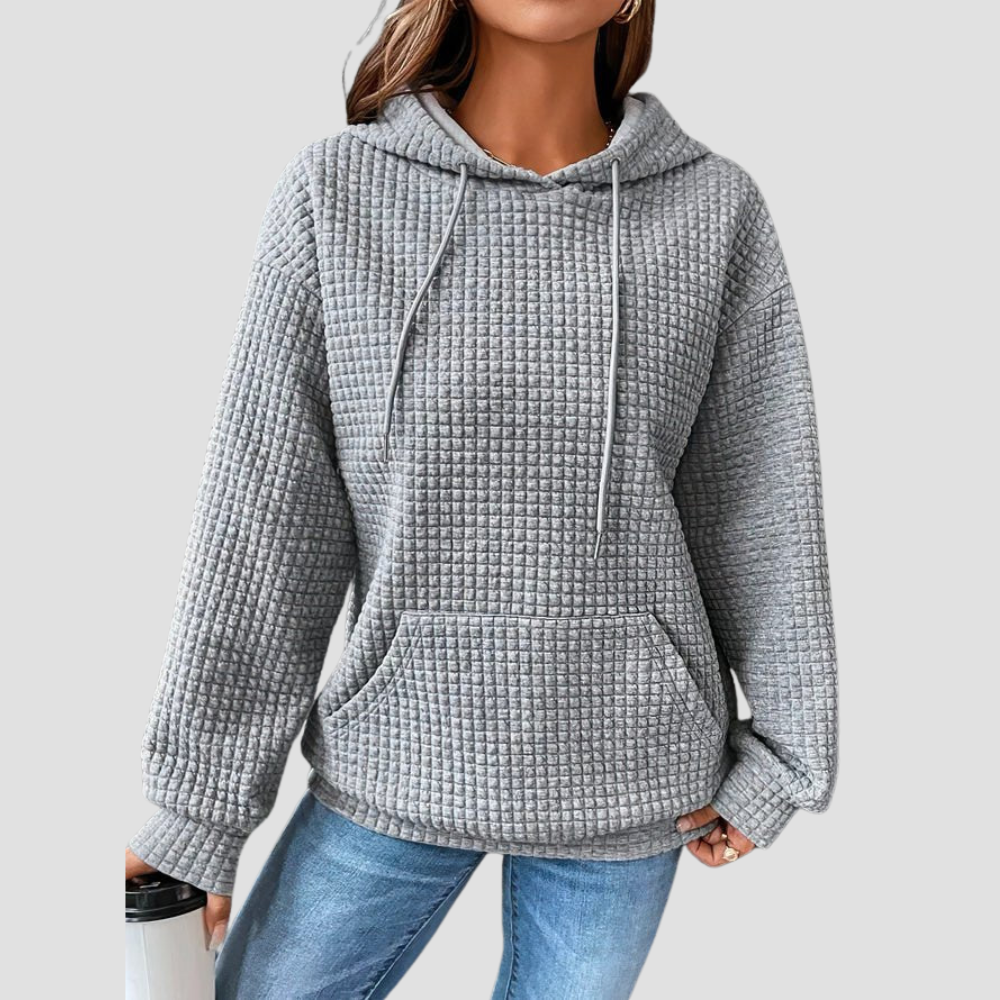 Women's Waffle Knit Hooded Drawstring Sweatshirt