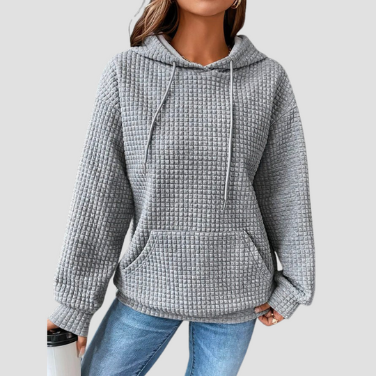 Women's Waffle Knit Hooded Drawstring Sweatshirt