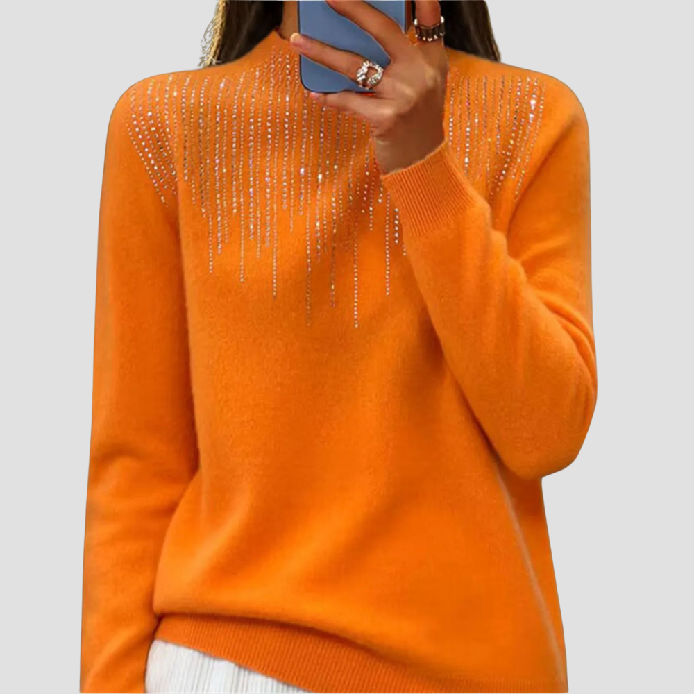 Women's Semi-Turtleneck Sweater with Sequins - Chic and Comfy Winter Style