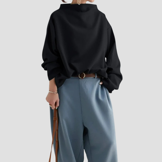 Women's Fleece Pullover - High Neck Loose Sweatshirt