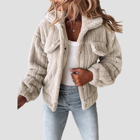 Solid Single Breasted Fuzzy Coat for Women