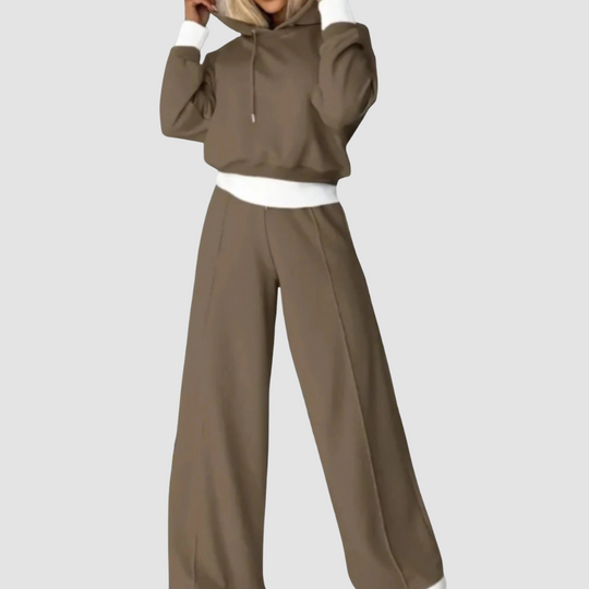 2-piece set: two-tone cropped hoodie and adjustable waist jogging pants