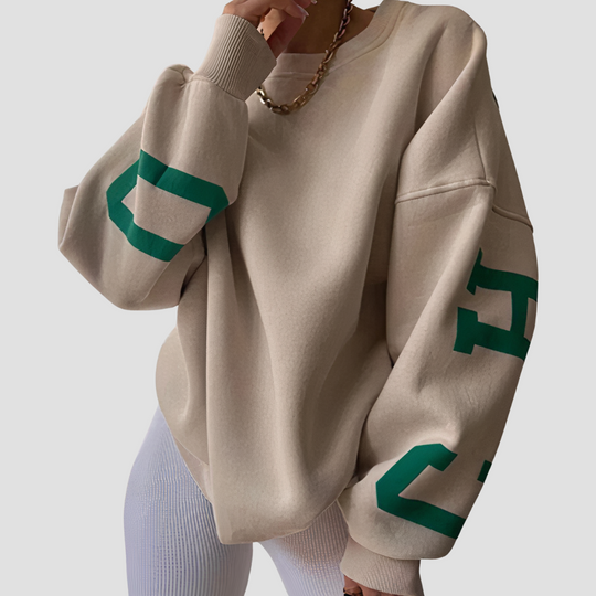 Long-sleeved Crewneck Sweatshirt with Printed Letters for Women