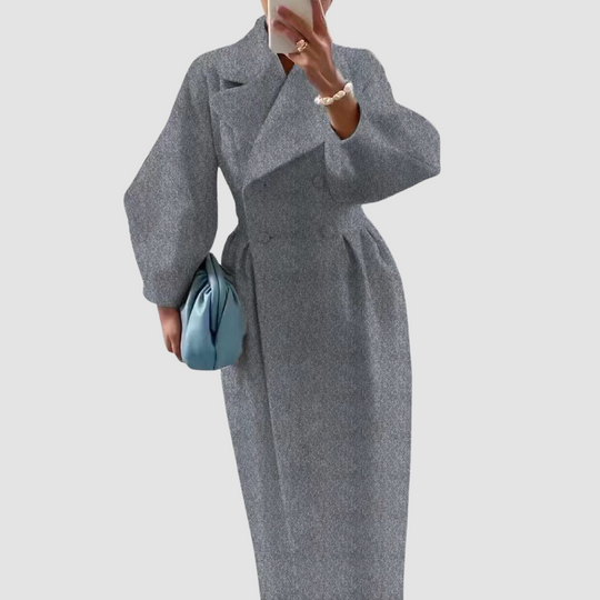 Women Elegant Belted Dress Coat