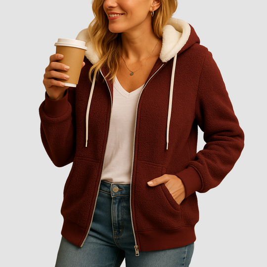 Hooded fleece cardigan with pockets for women