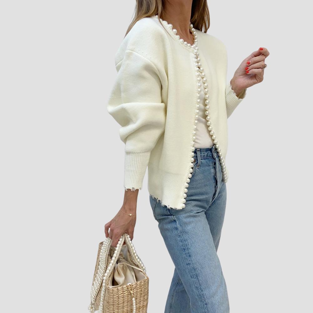 Pearl Trim Ripped Hem Cardigan for Women