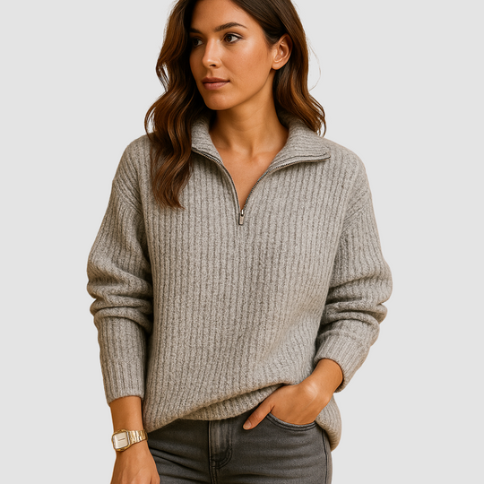 Chic half-zip pullover sweater for women
