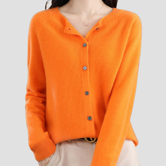 Relaxed-Fit Wool Ladies O-neck Cardigan Sweater