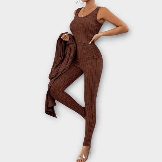 Women's Solid Ribbed Knit Three-Piece Set