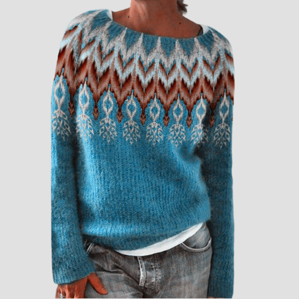 Patterned Knit Sweater for Women with Crew Neckline