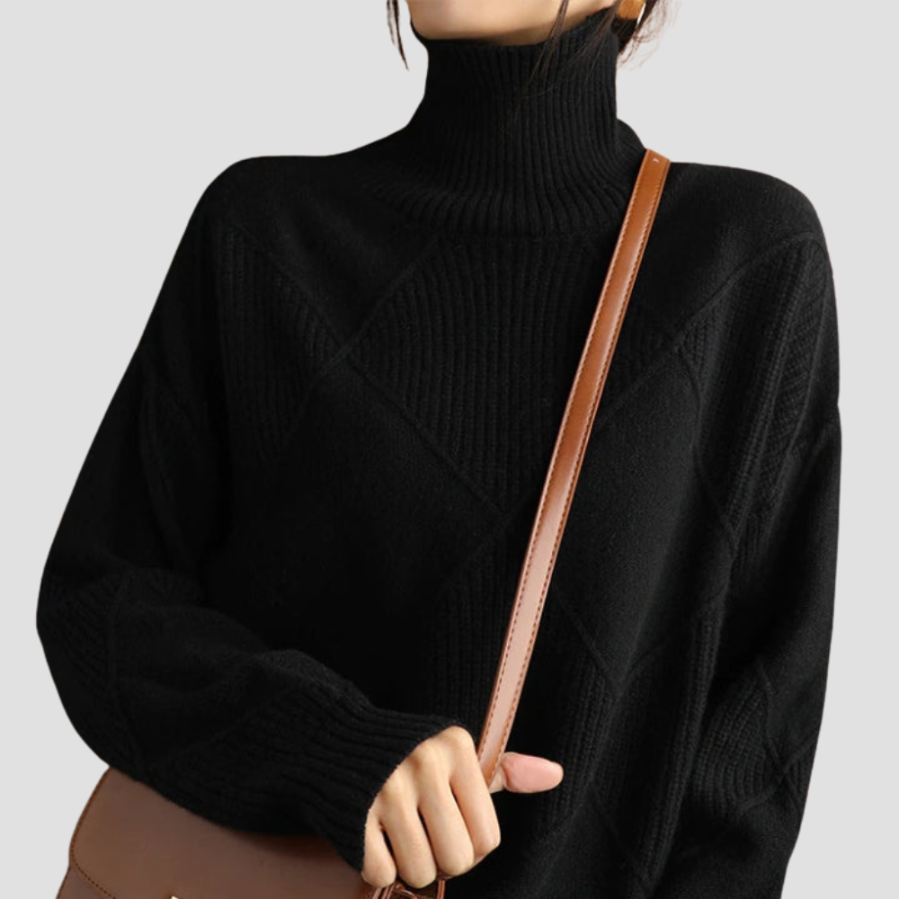 Diamond Knit Turtleneck Sweater for Women