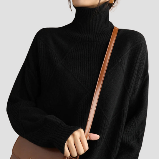 Diamond Knit Turtleneck Sweater for Women