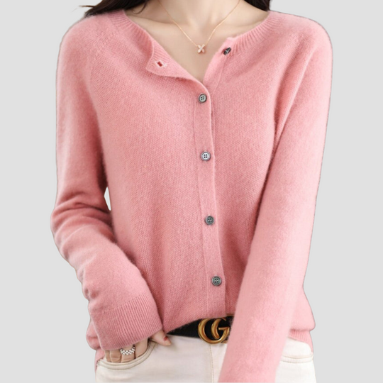 Relaxed-Fit Wool Ladies O-neck Cardigan Sweater