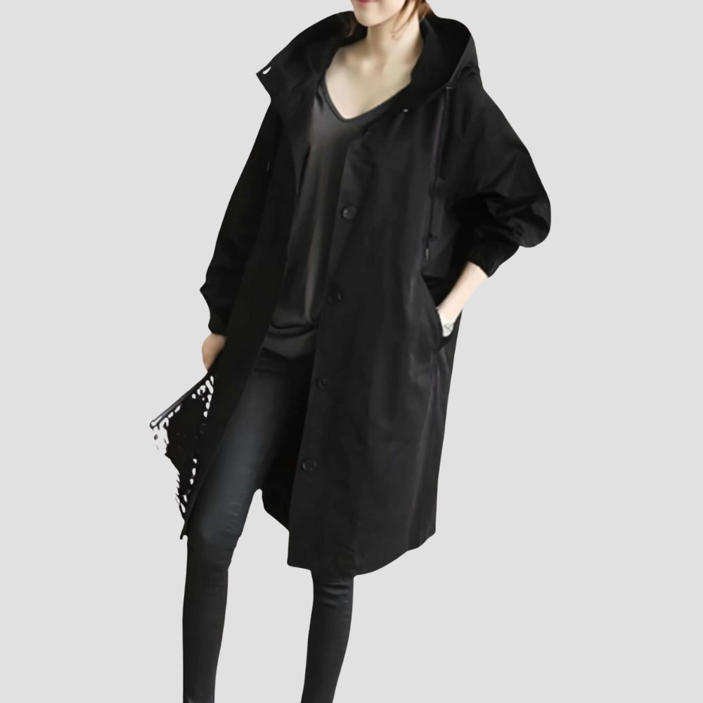 Women's Mid-Length Button-up Hooded Trench Coat