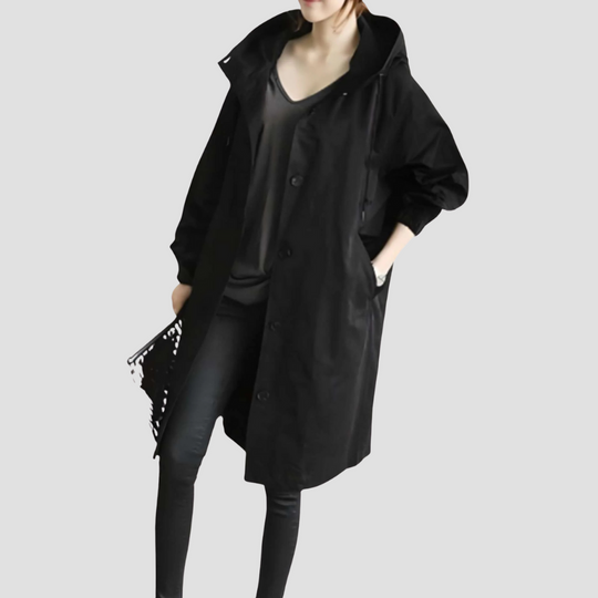 Women's Mid-Length Button-up Hooded Trench Coat
