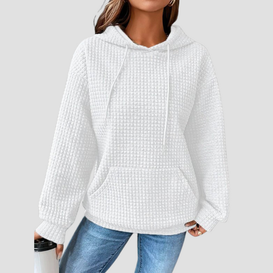 Women's Waffle Knit Hooded Drawstring Sweatshirt