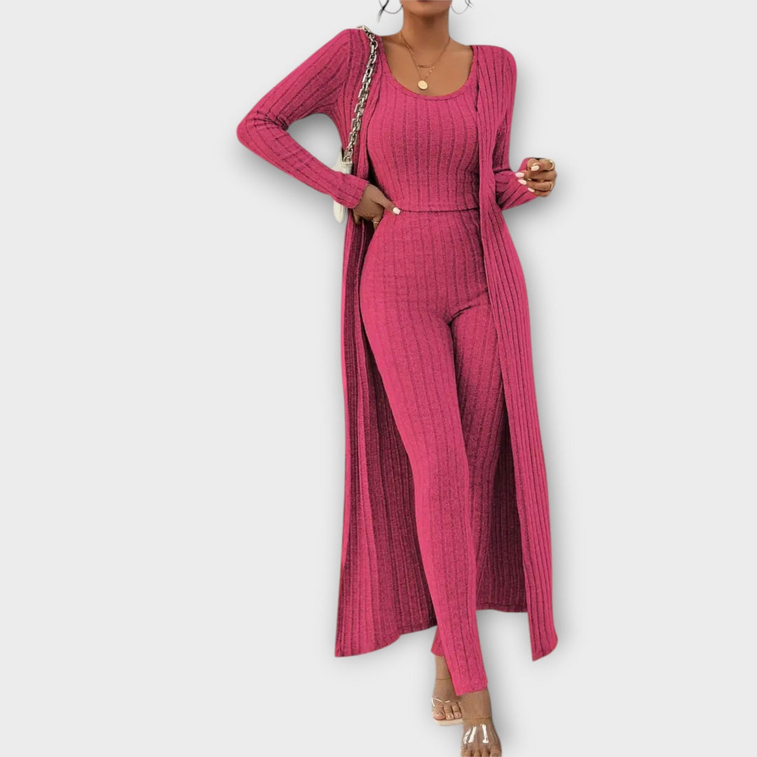 Women's Solid Ribbed Knit Three-Piece Set