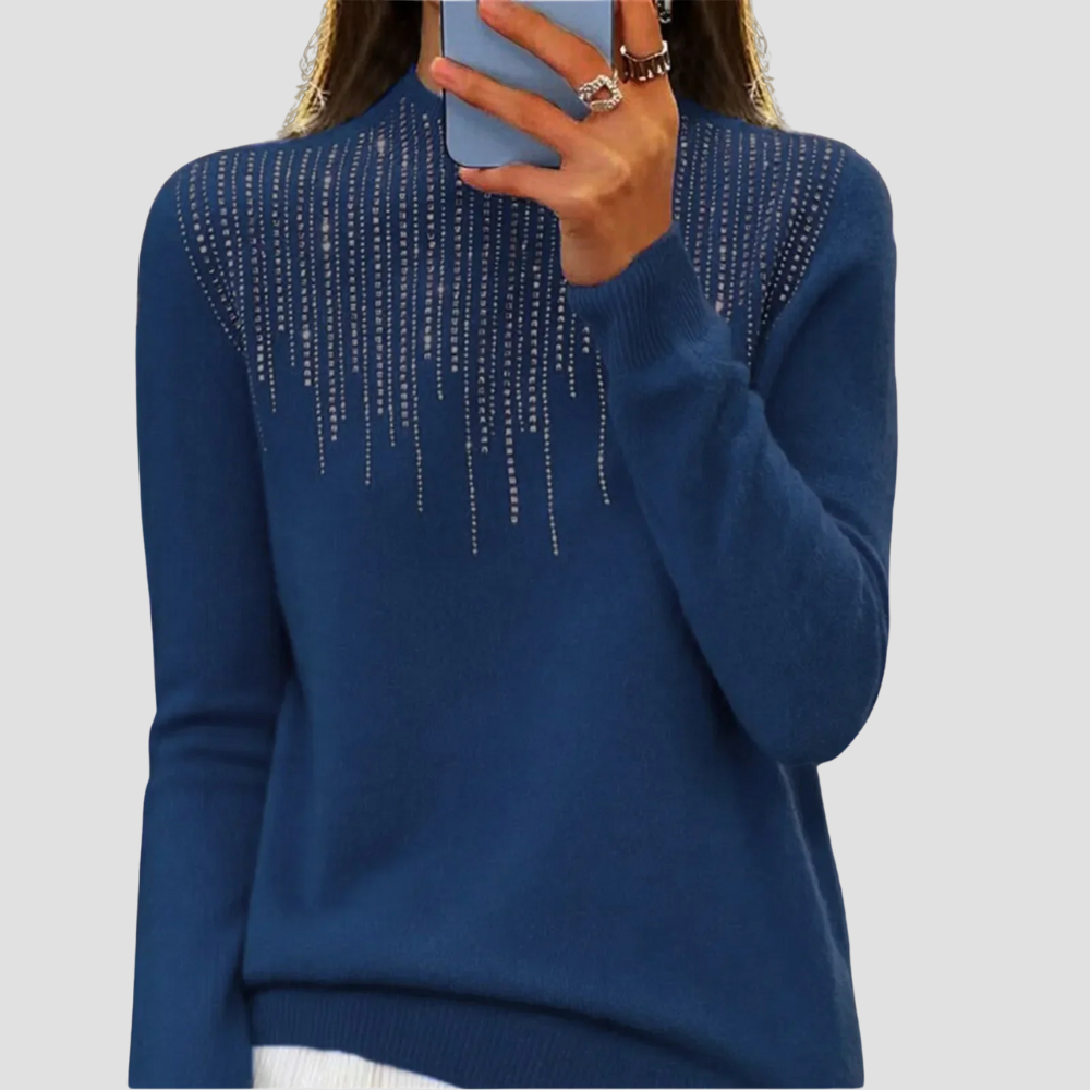 Women's Semi-Turtleneck Sweater with Sequins - Chic and Comfy Winter Style