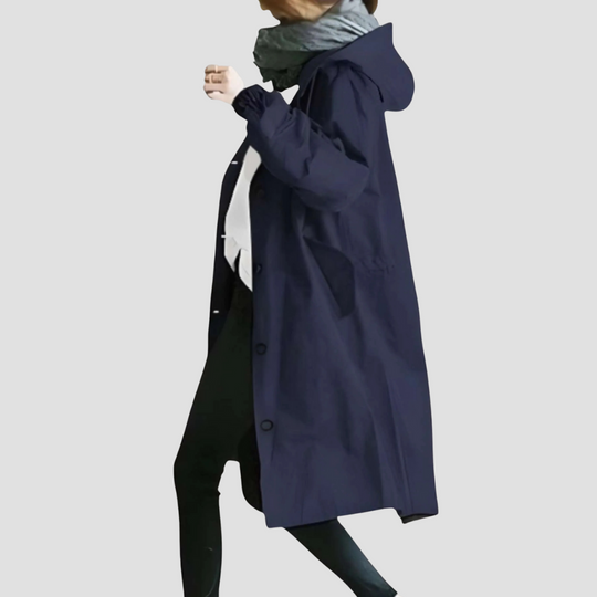 Women's Mid-Length Button-up Hooded Trench Coat