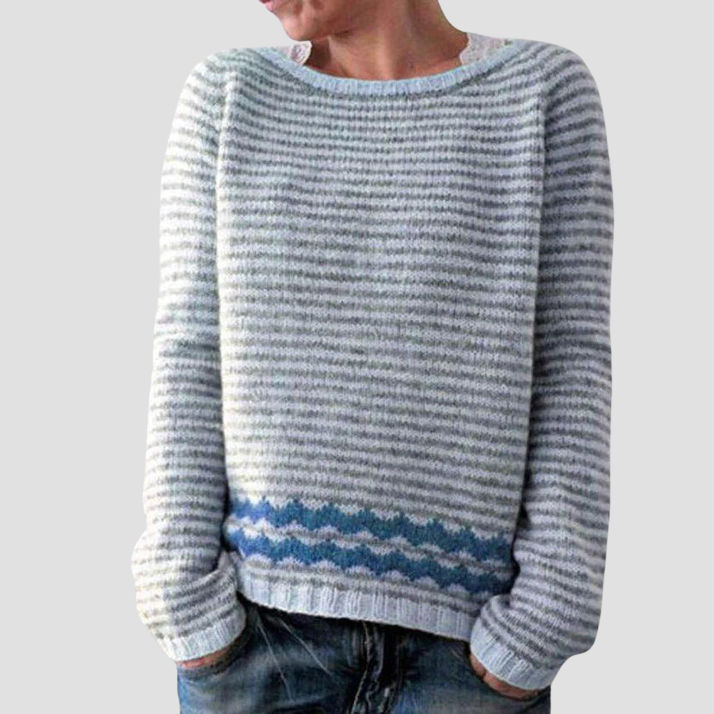 Patterned Knit Sweater for Women with Crew Neckline