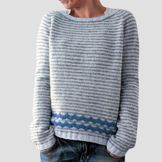 Patterned Knit Sweater for Women with Crew Neckline