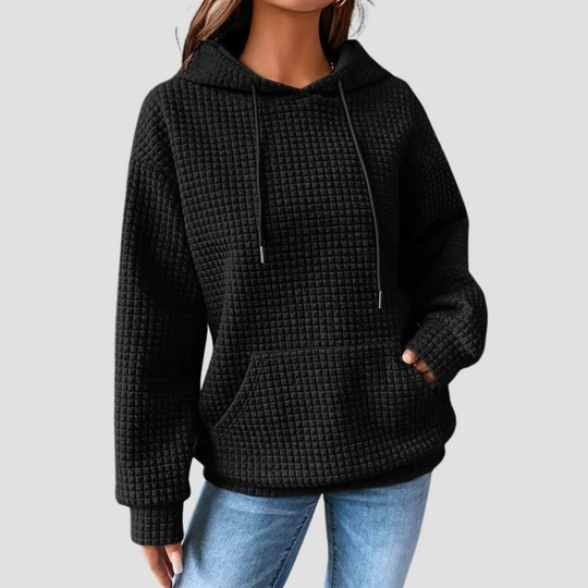 Women's Waffle Knit Hooded Drawstring Sweatshirt