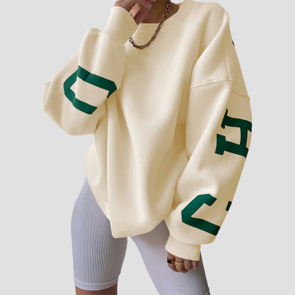 Long-sleeved Crewneck Sweatshirt with Printed Letters for Women