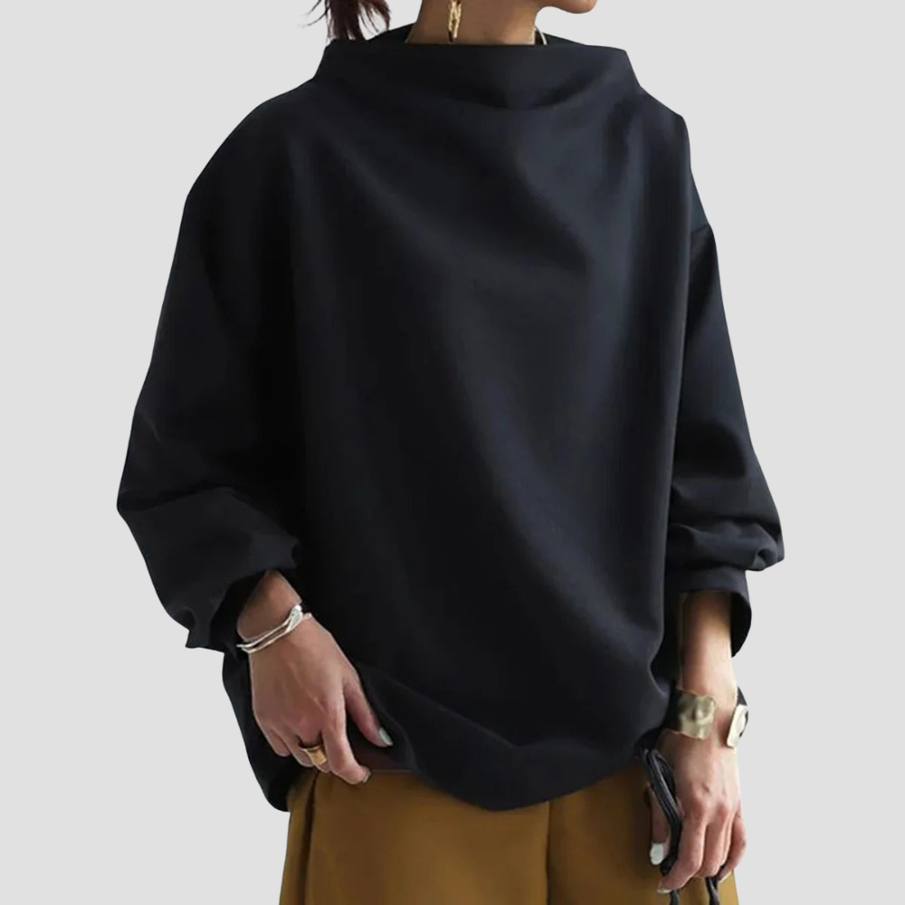 Women's Fleece Pullover - High Neck Loose Sweatshirt