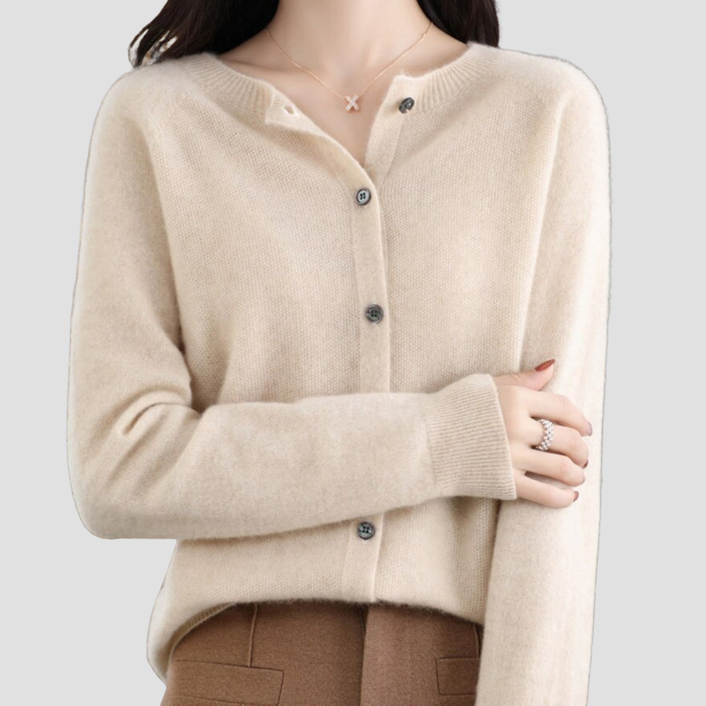 Relaxed-Fit Wool Ladies O-neck Cardigan Sweater