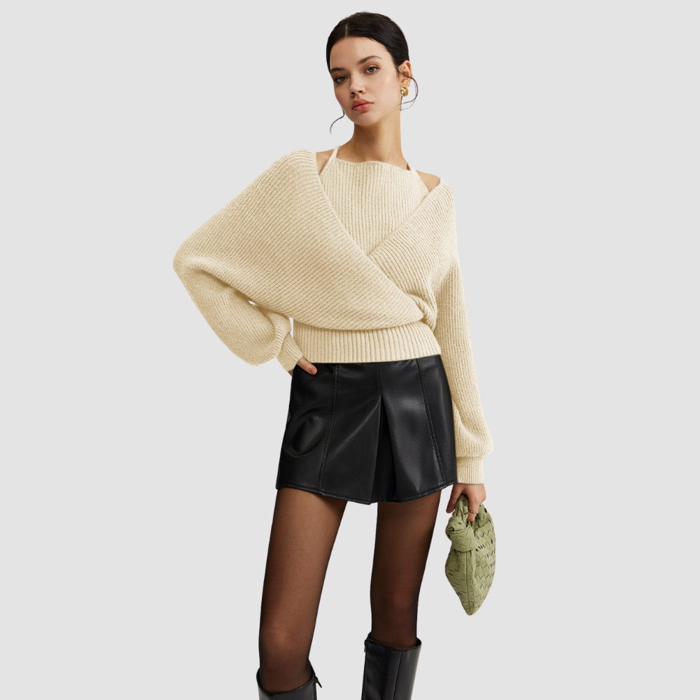 2 in 1 Bat Sleeve Halter Knit Top