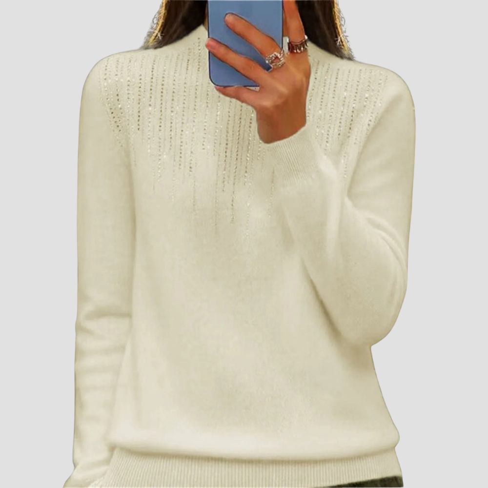 Women's Semi-Turtleneck Sweater with Sequins - Chic and Comfy Winter Style