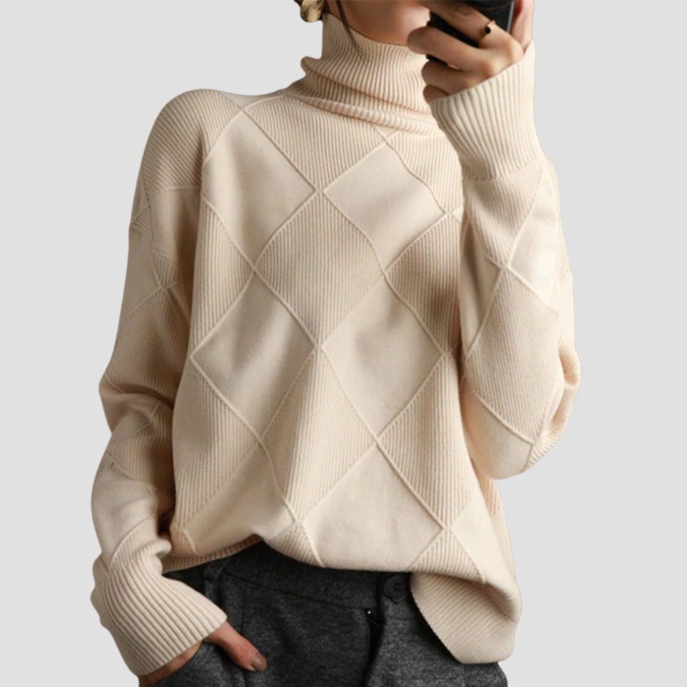 Diamond Knit Turtleneck Sweater for Women