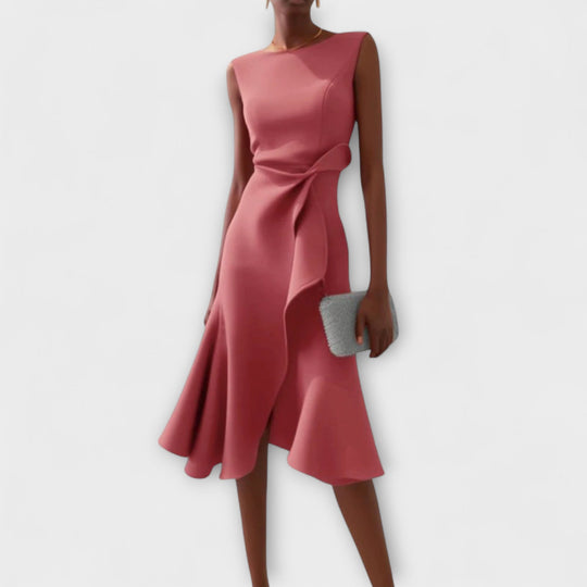 Sculpted Ruffle Midi Dress