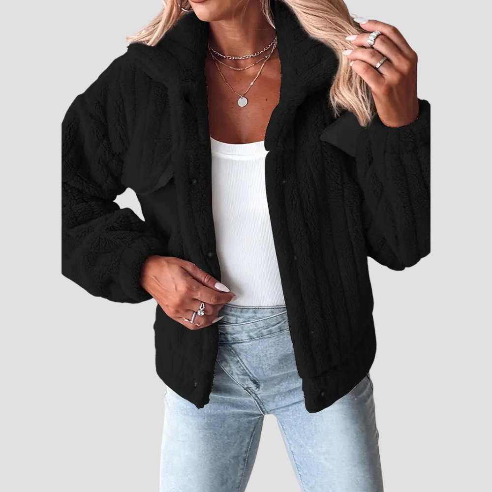 Solid Single Breasted Fuzzy Coat for Women