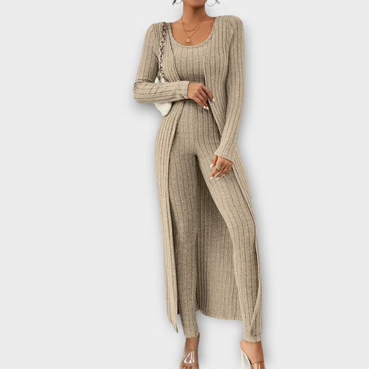 Women's Solid Ribbed Knit Three-Piece Set