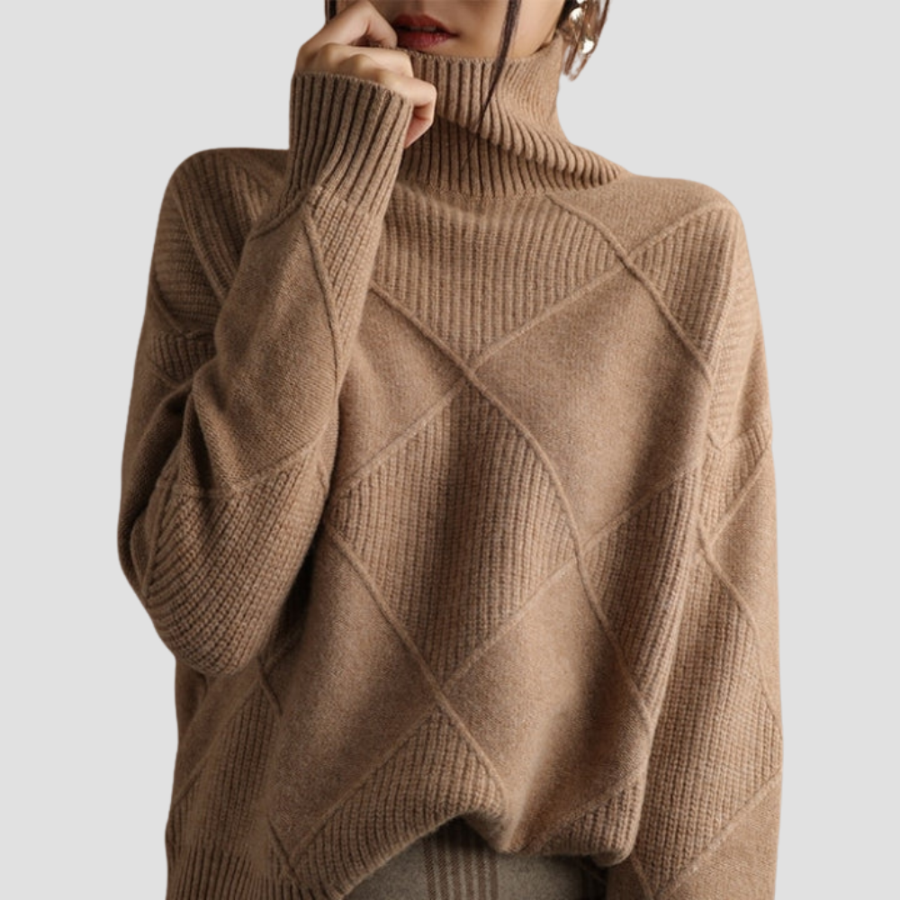 Diamond Knit Turtleneck Sweater for Women