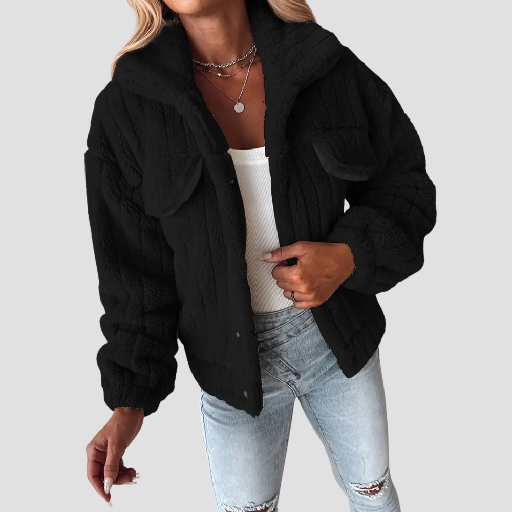 Solid Single Breasted Fuzzy Coat for Women