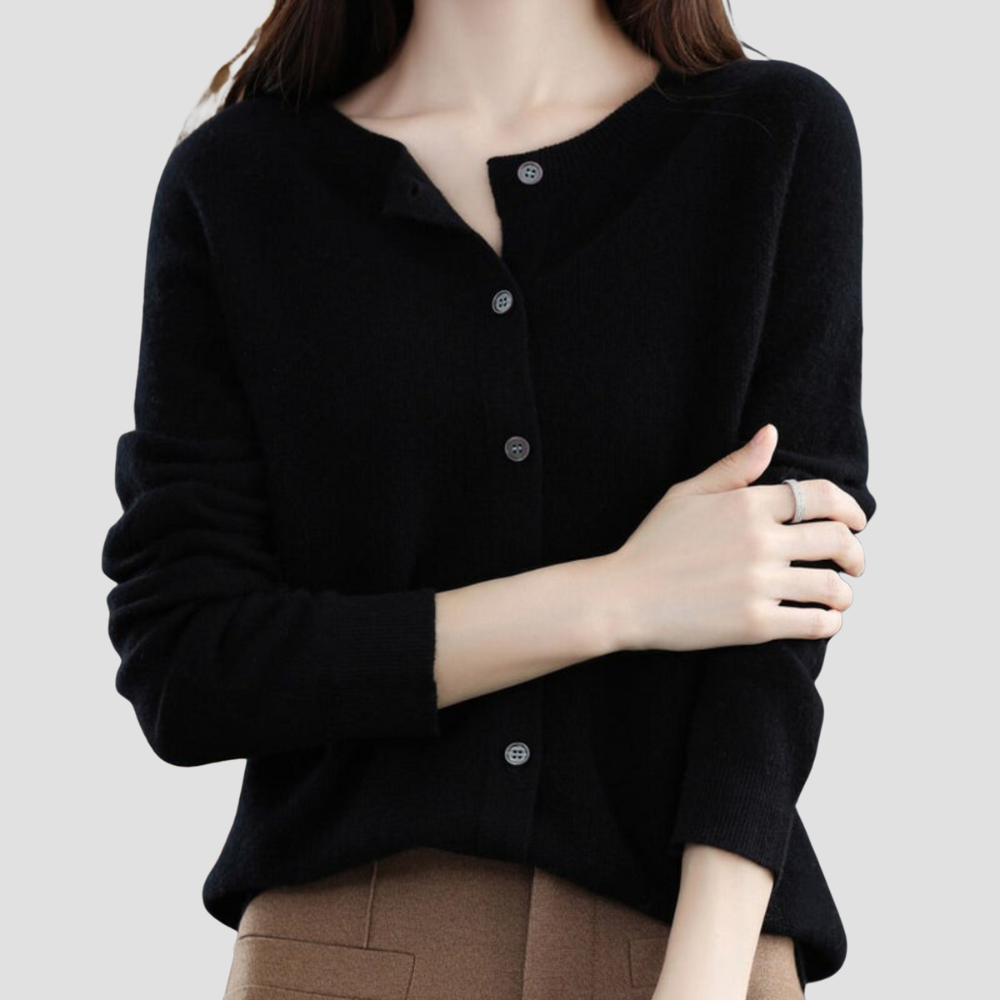 Relaxed-Fit Wool Ladies O-neck Cardigan Sweater