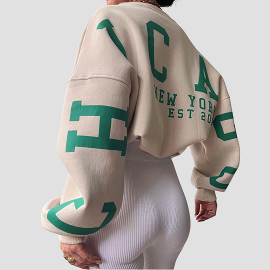 Long-sleeved Crewneck Sweatshirt with Printed Letters for Women