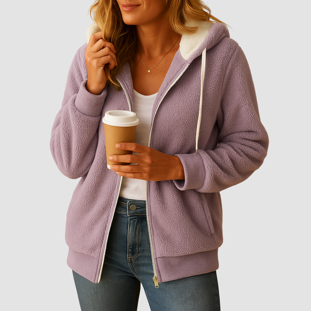 Hooded fleece cardigan with pockets for women