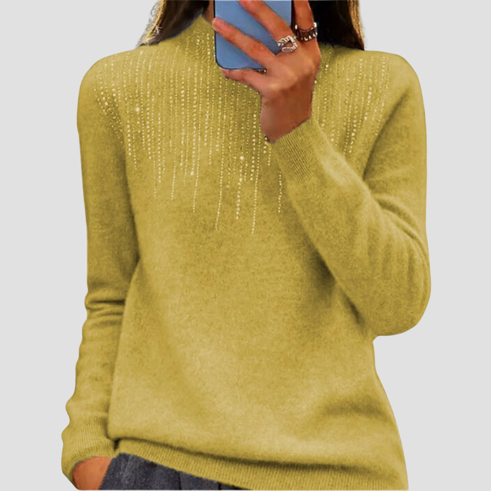 Women's Semi-Turtleneck Sweater with Sequins - Chic and Comfy Winter Style