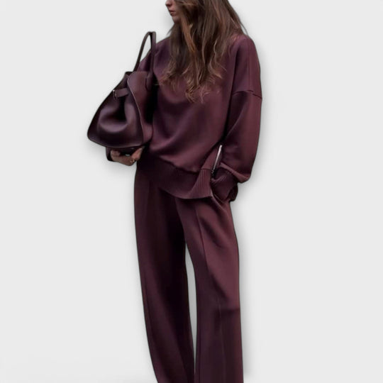 Women's Knitted Loungewear Set - Oversized Sweater and Wide-Leg Pant