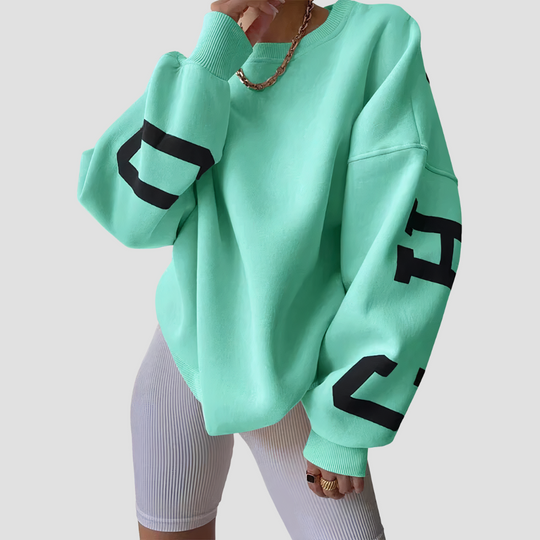 Long-sleeved Crewneck Sweatshirt with Printed Letters for Women