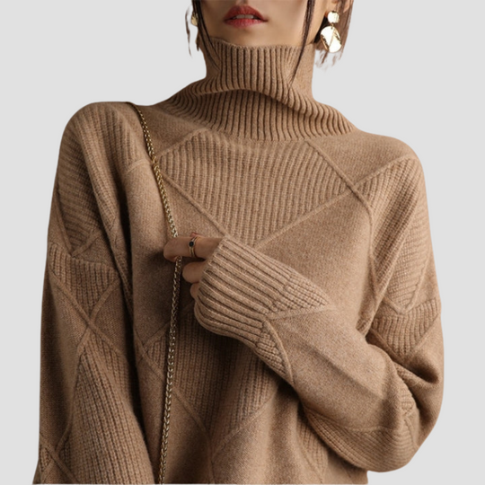Diamond Knit Turtleneck Sweater for Women