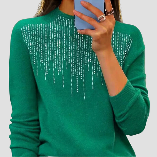 Women's Semi-Turtleneck Sweater with Sequins - Chic and Comfy Winter Style
